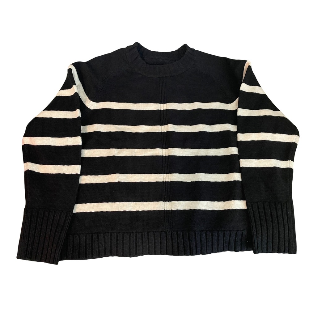 Miracle Sweater Womens Medium Large Black White Striped Knit Sample Pullover